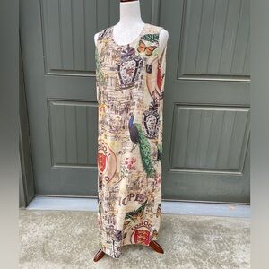100% Silk collage pattern European maxi dress